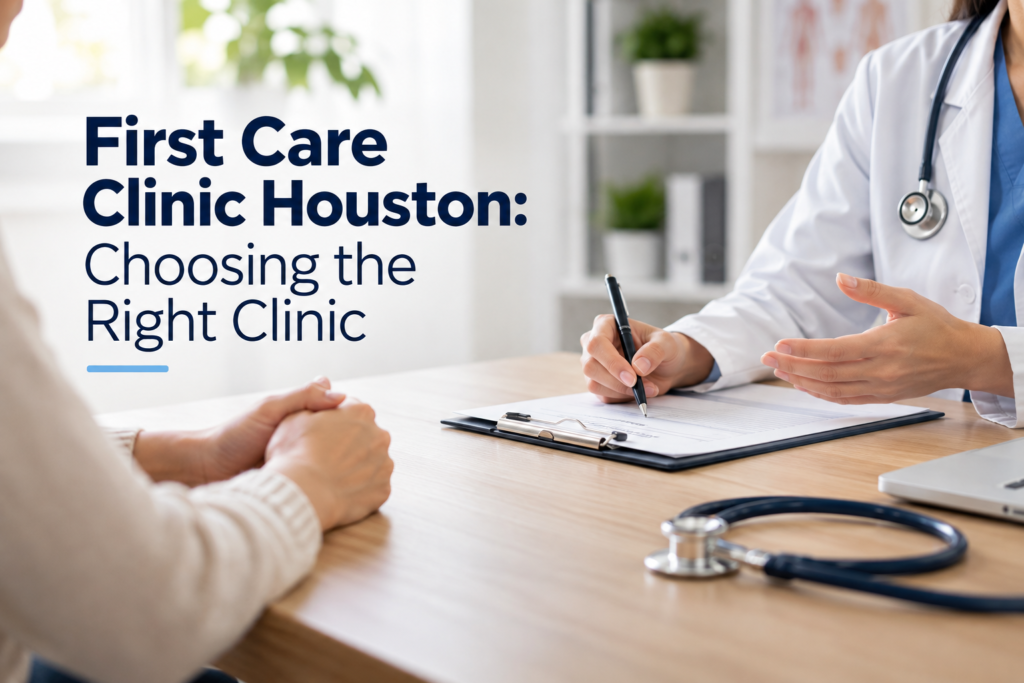 Healthcare professional helping a patient at a medical clinic in Houston