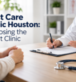 Healthcare professional helping a patient at a medical clinic in Houston